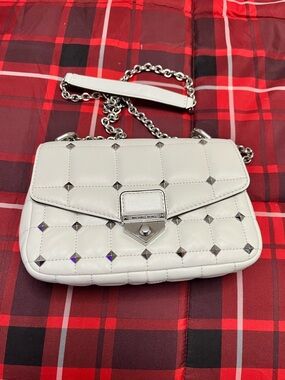 Michael Kors White Quilted Studded Crossbody with Chain Strap
